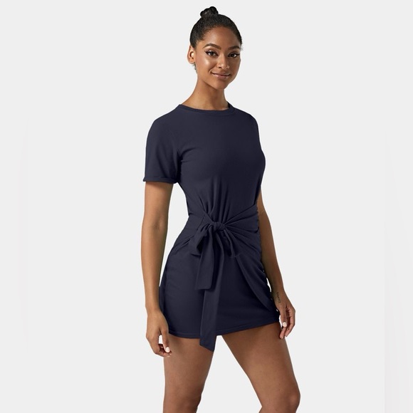 Halara Sapphire Blue Everyday Tie Knot Ruched Mini Chill Dress-Belle Size Small - Picture 2 of 9